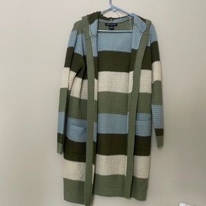 Long sweater cardigan with hood